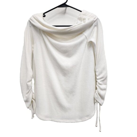 Le Lis Womens Sweater Size Small White Brushed Knit Ruched Sleeve Off Shoulder - Picture 1 of 7